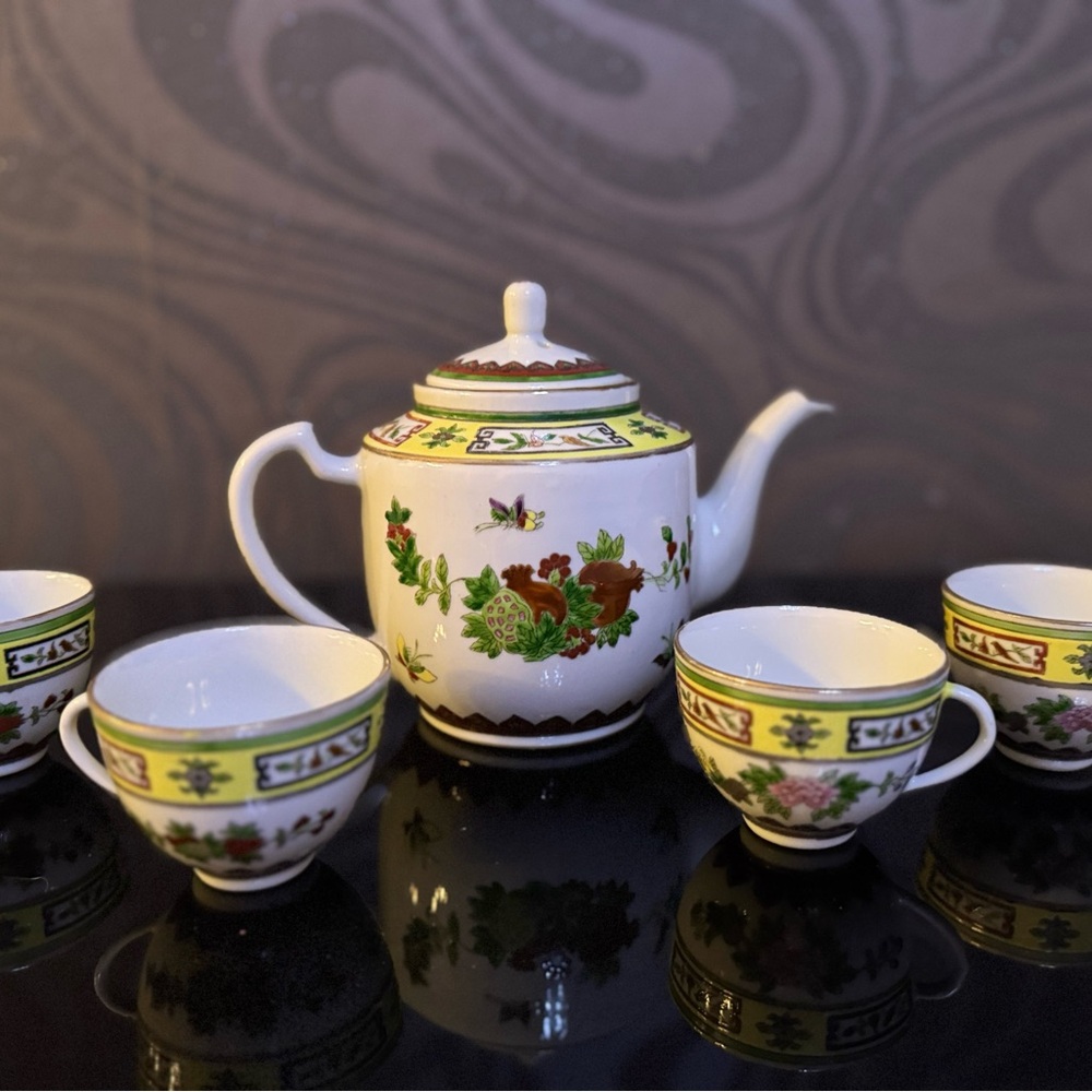 Vintage Chinese porcelain Jingdezhen Famile Rose pomegranate tea set 1960s - Picture 8 of 9